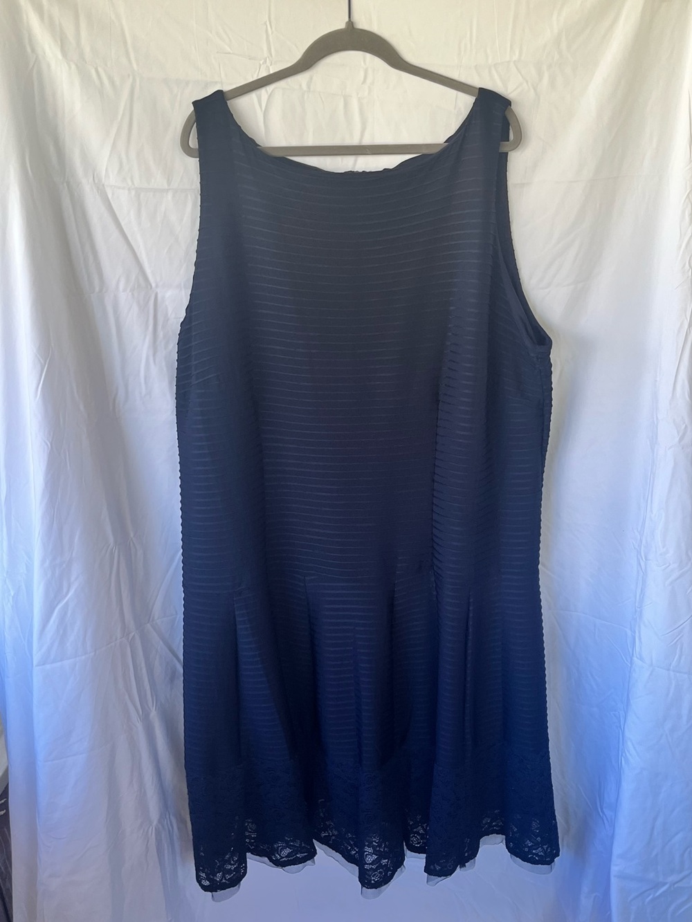 dressbarn Navy Sleeveless A-Line Dress with Lace Hem